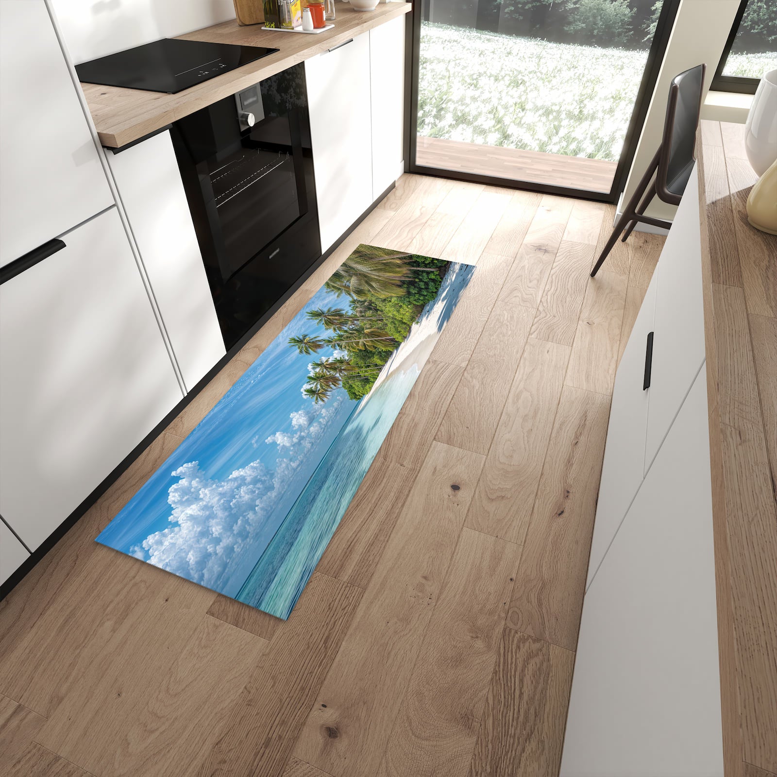 Pflegeleichter großer Küchenteppich mit Motiv Strand von Tropischer in moderner Küche