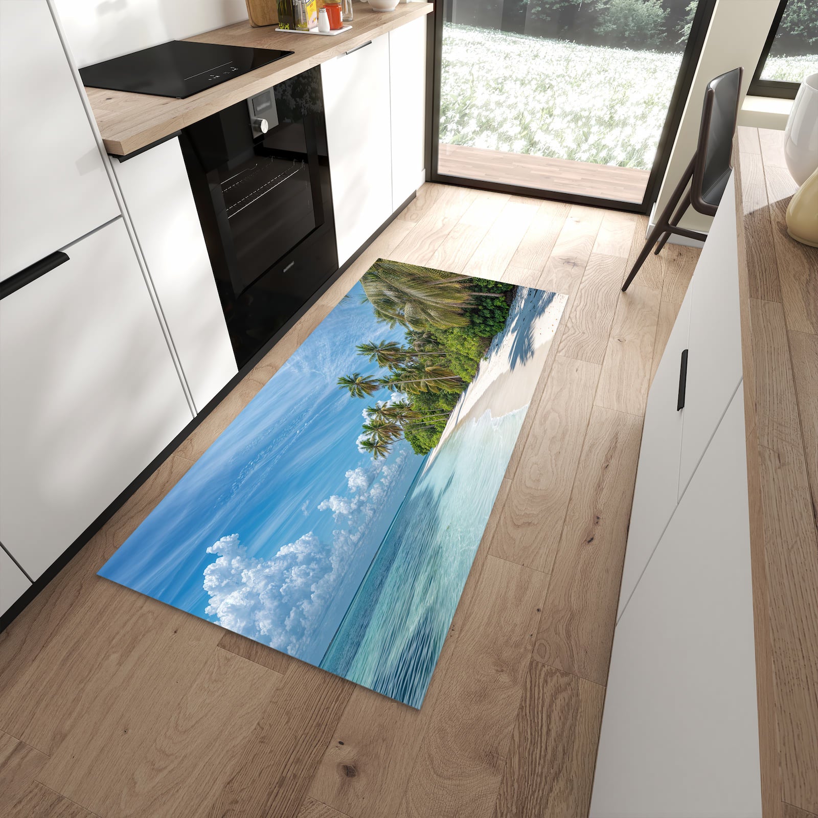 Waschbarer Küchenläufer mit Motiv Strand von Tropischer für Ordnung in moderner Küche