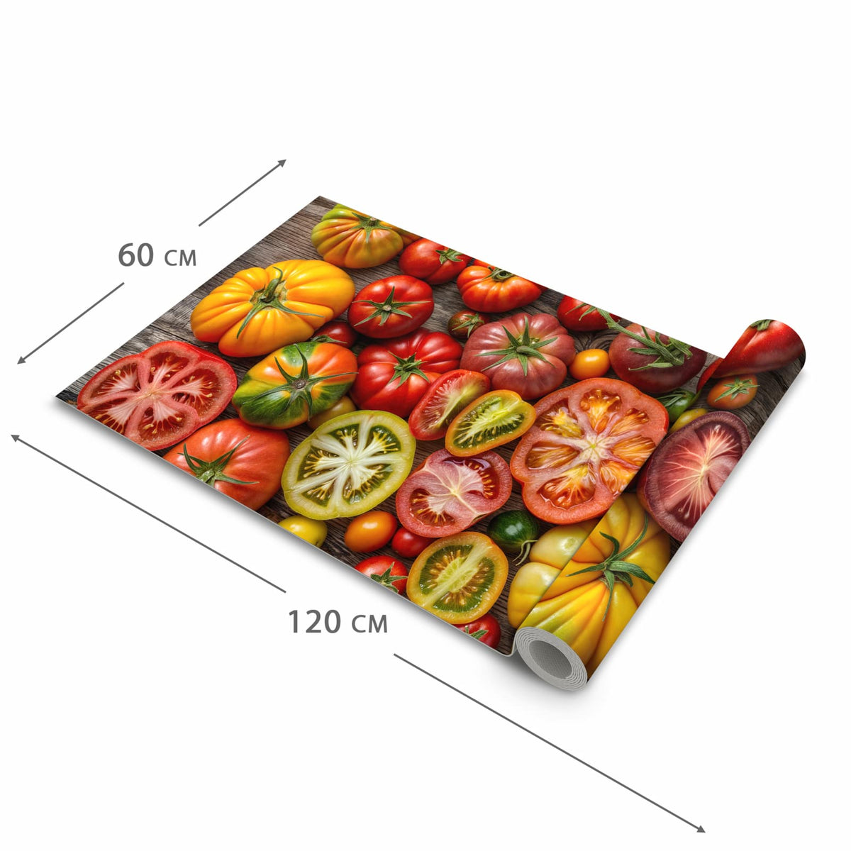 Bodenschonender Küchenteppich mit Motiv Verschiedene Tomaten in der Grösse 90x180 cm
