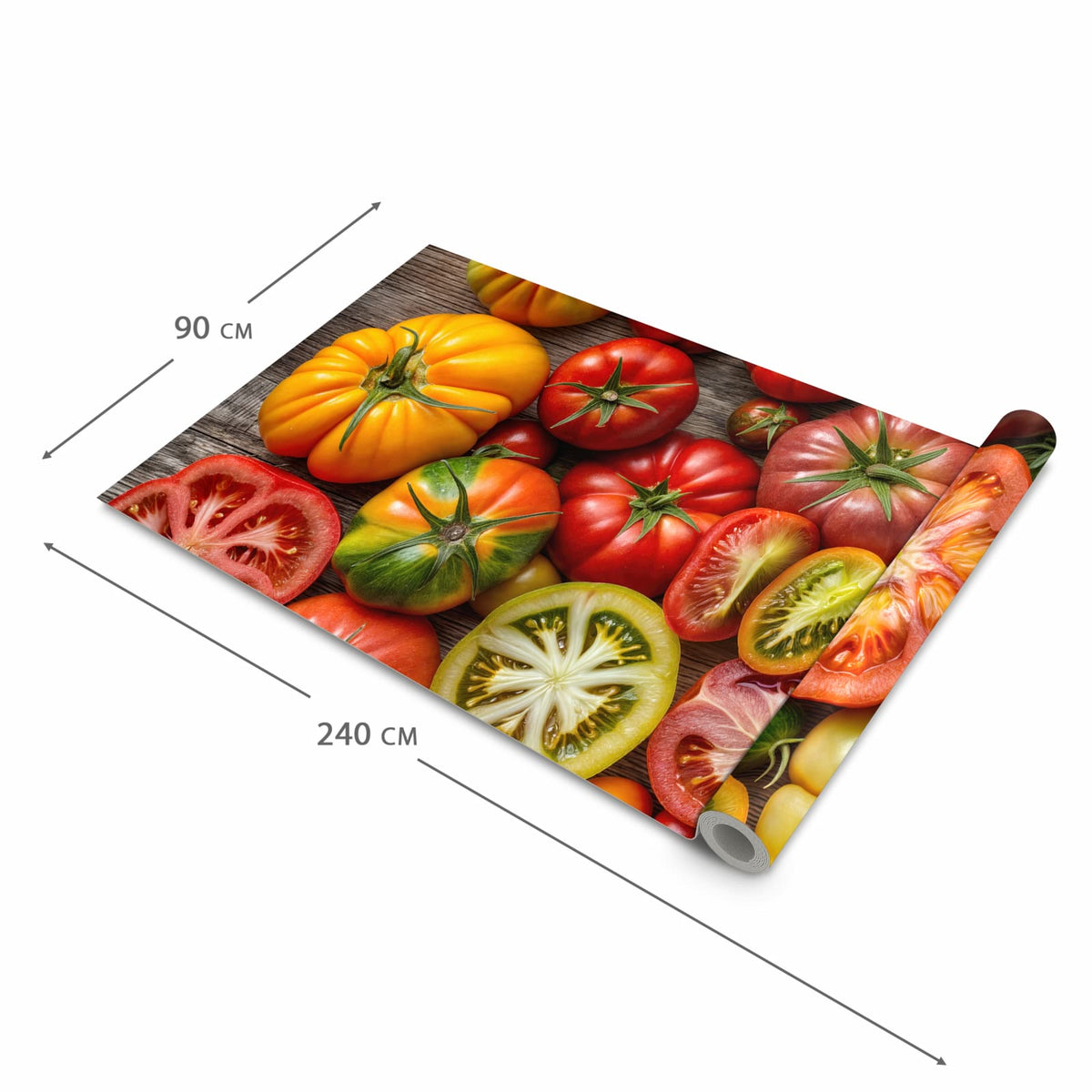 Fleckenresistenter langer Teppich mit Motiv Verschiedene Tomaten in der Grösse 90x240 cm