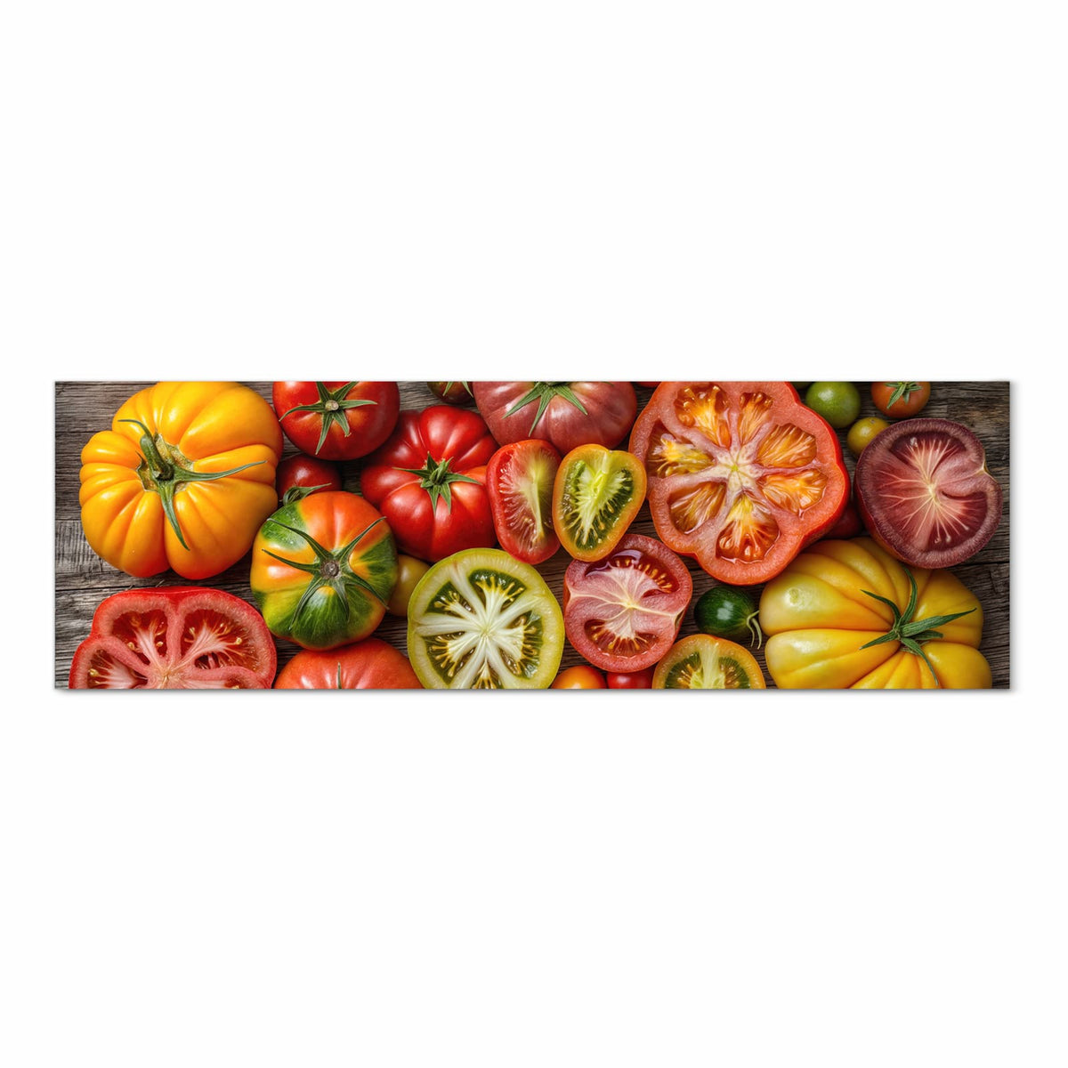 Fleckenresistenter rutschfester Küchenteppich mit Motiv Verschiedene Tomaten in Frontansicht