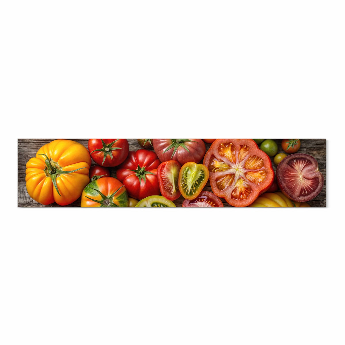 UV-beständiger Küchenteppich mit Motiv Verschiedene Tomaten in Frontansicht