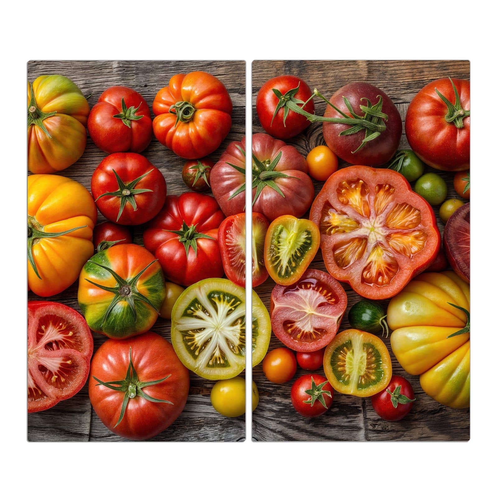 2-teilige Herdplattenabdeckung mit Verschiedene Tomaten-Motiv in der Frontansicht
