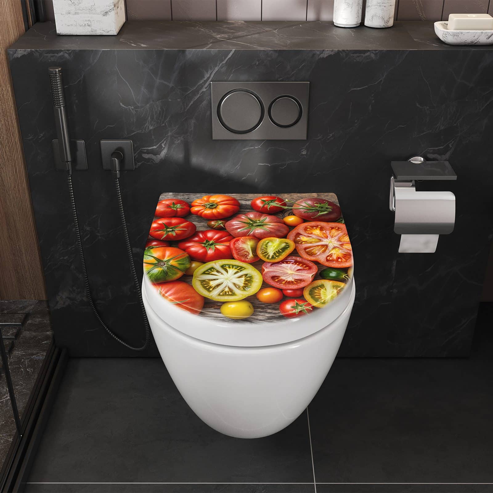 WC-Sitz mit Absenkautomatik Verschiedene Tomaten
