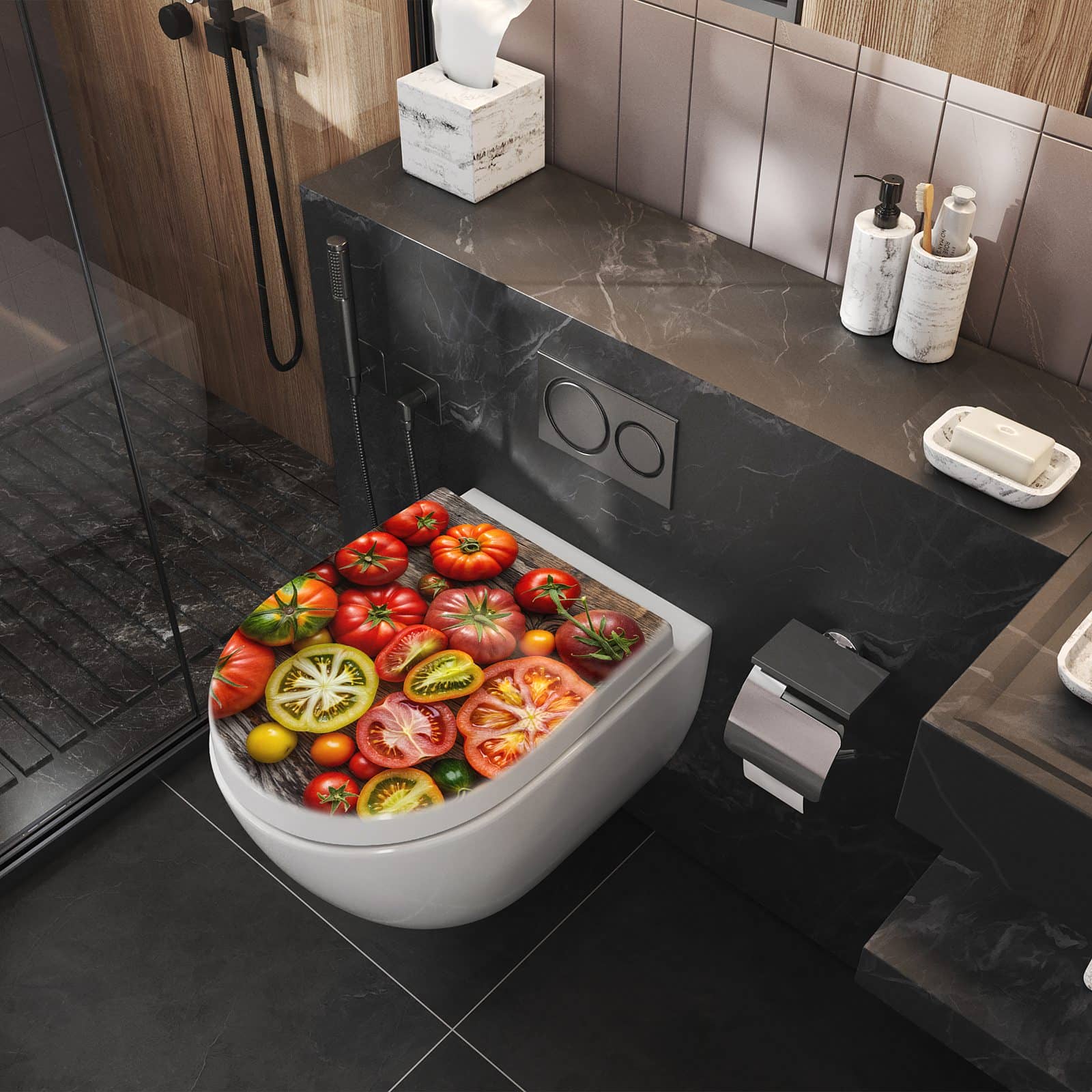WC-Sitz mit Absenkautomatik Verschiedene Tomaten