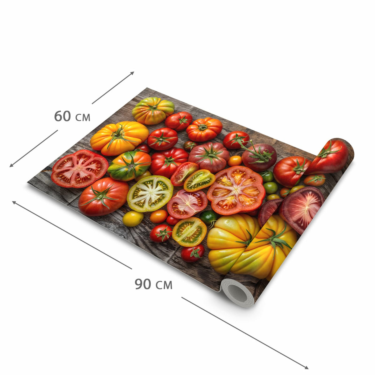 Zeitsparender waschbarer Küchenteppich mit Motiv Verschiedene Tomaten in der Grösse 90x180 cm
