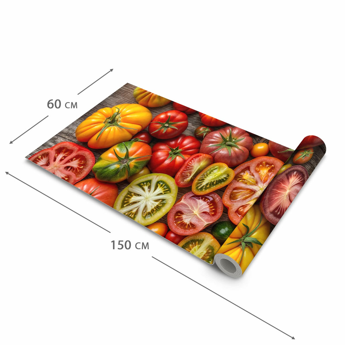 Küchenläufer mit Motiv Verschiedene Tomaten in der Grösse 90x180 cm für Ordnung