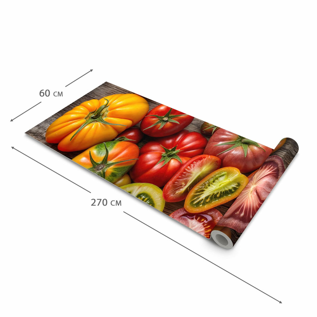 Formstabiler Küchenläufer mit Motiv Verschiedene Tomaten in der Grösse 90x180 cm