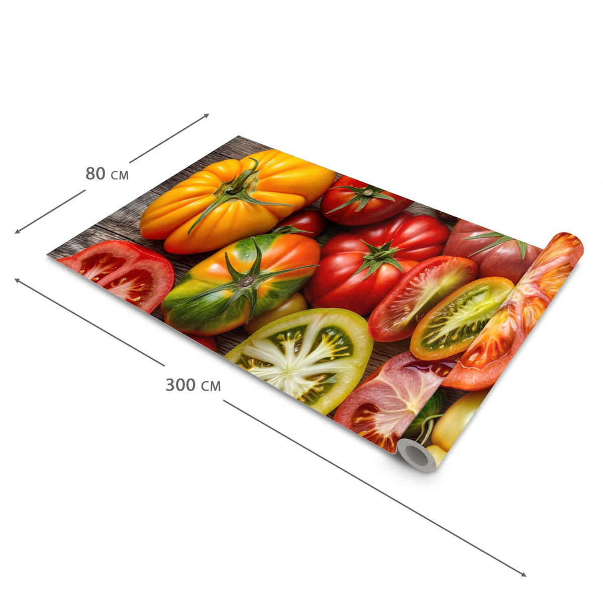 Waschbarer Küchenläufer mit Motiv Verschiedene Tomaten in der Grösse 90x240 cm für Trittkomfort