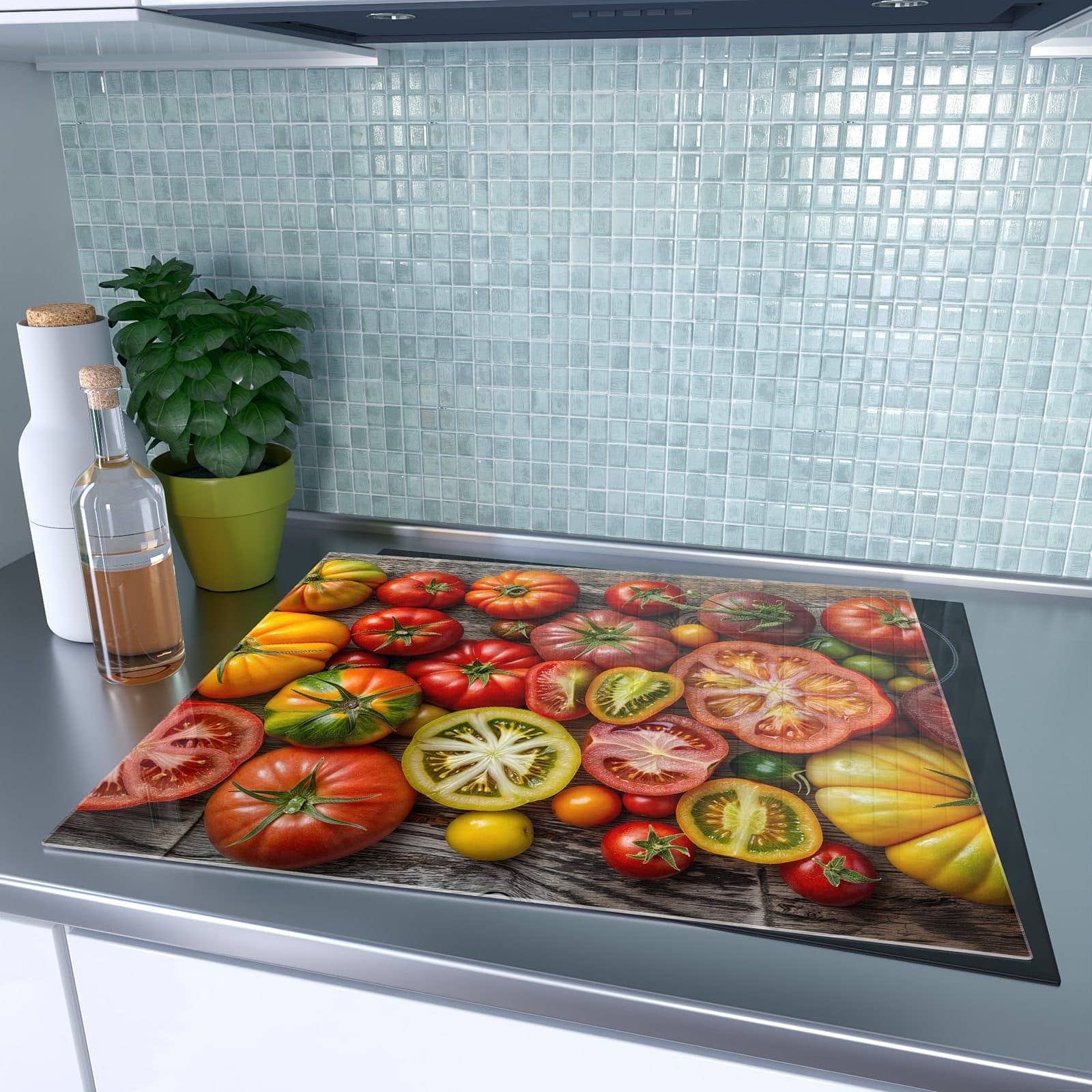1-teilige Herdabdeckplatte für Ceranfeld mit Verschiedene Tomaten-Motiv auf dem Ceranfeld