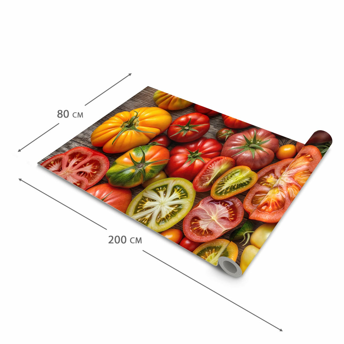 Geräuschdämpfender Küchenläufer mit Motiv Verschiedene Tomaten in der Grösse 90x180 cm
