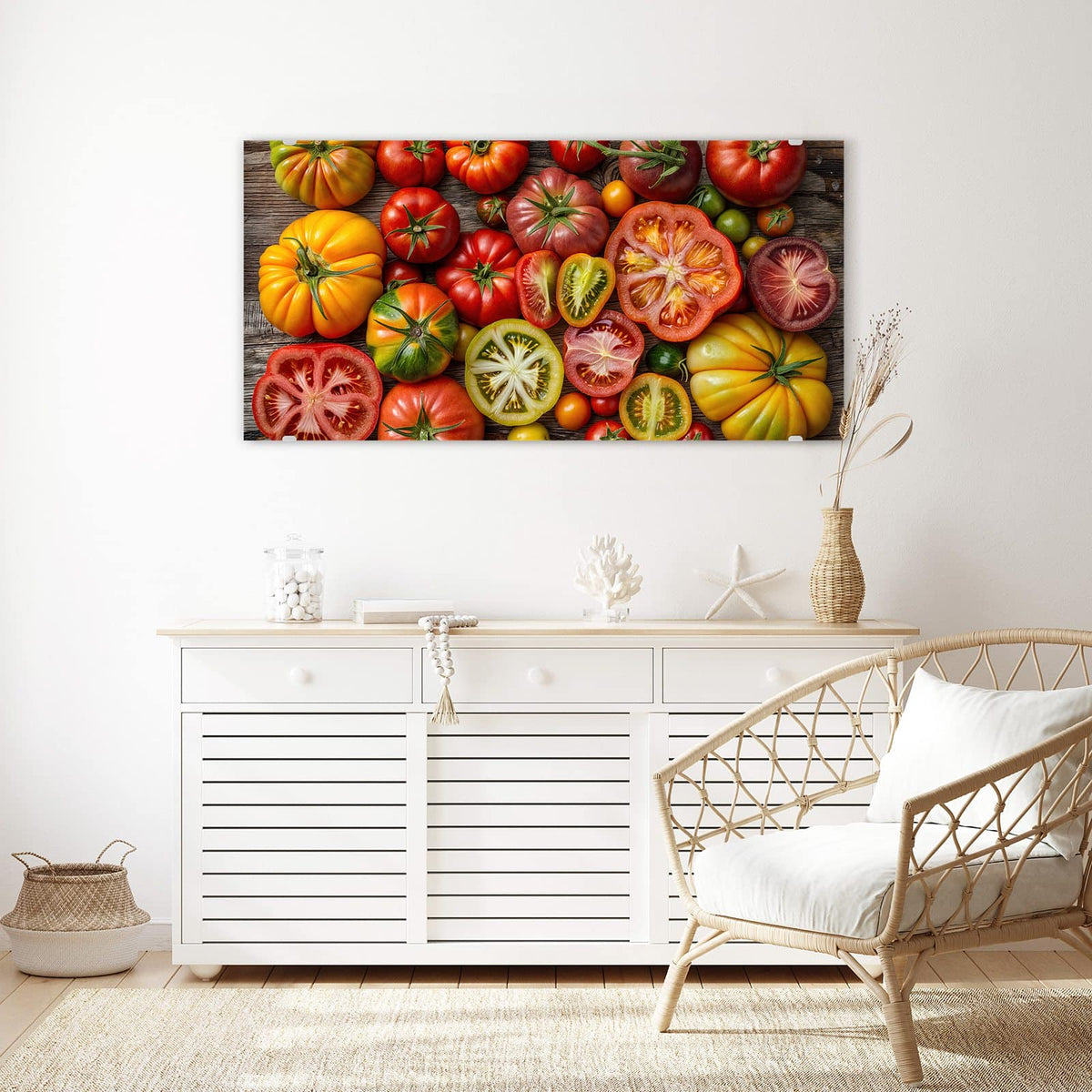 Echtglas, 4 mm – kein Acryl, keine Folie – Wandbild - Bunte Tomatensorten - Querformat