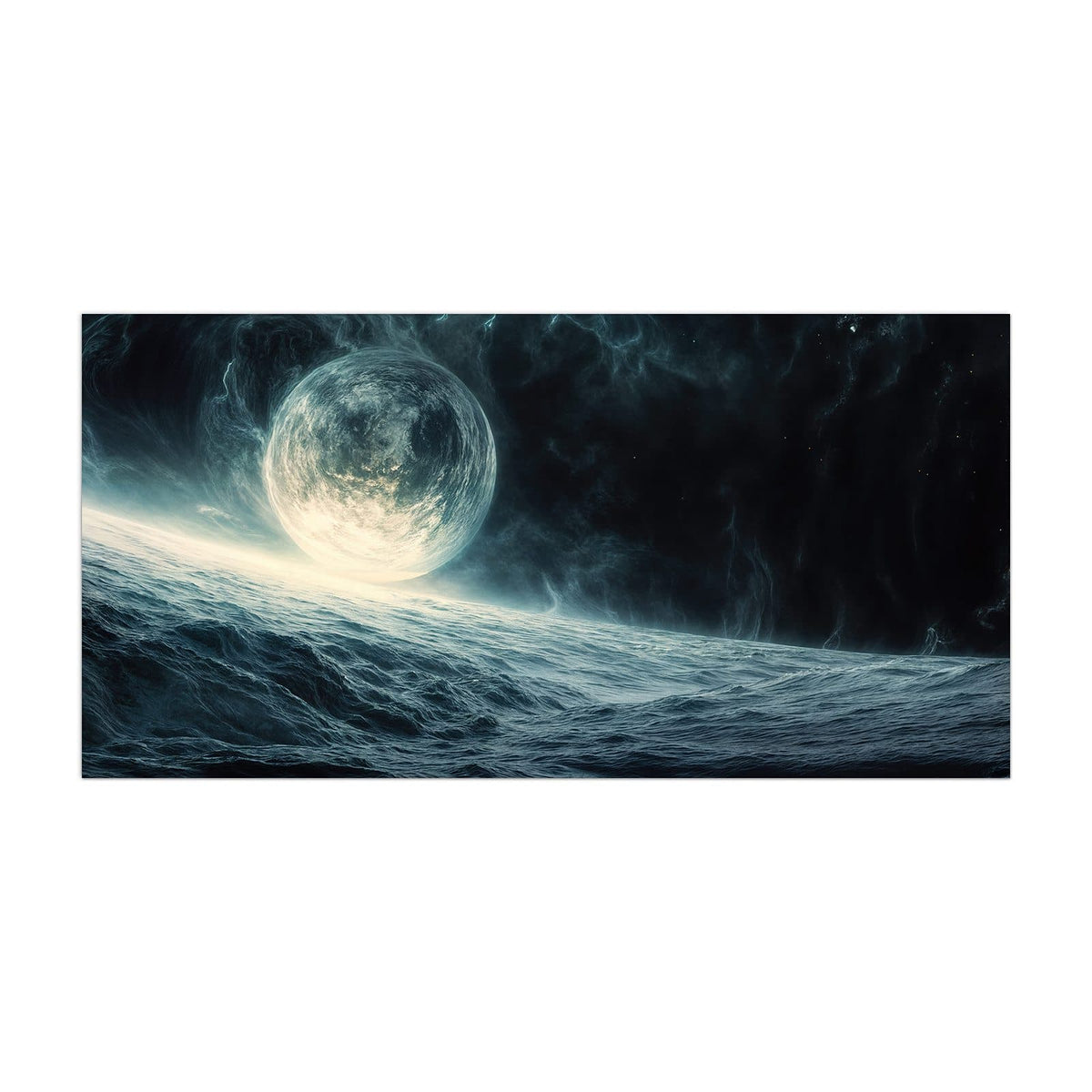 Küchenrückwand aus Glas Mond über dem Meer im Hochformat, Motiv bildfüllend von vorn