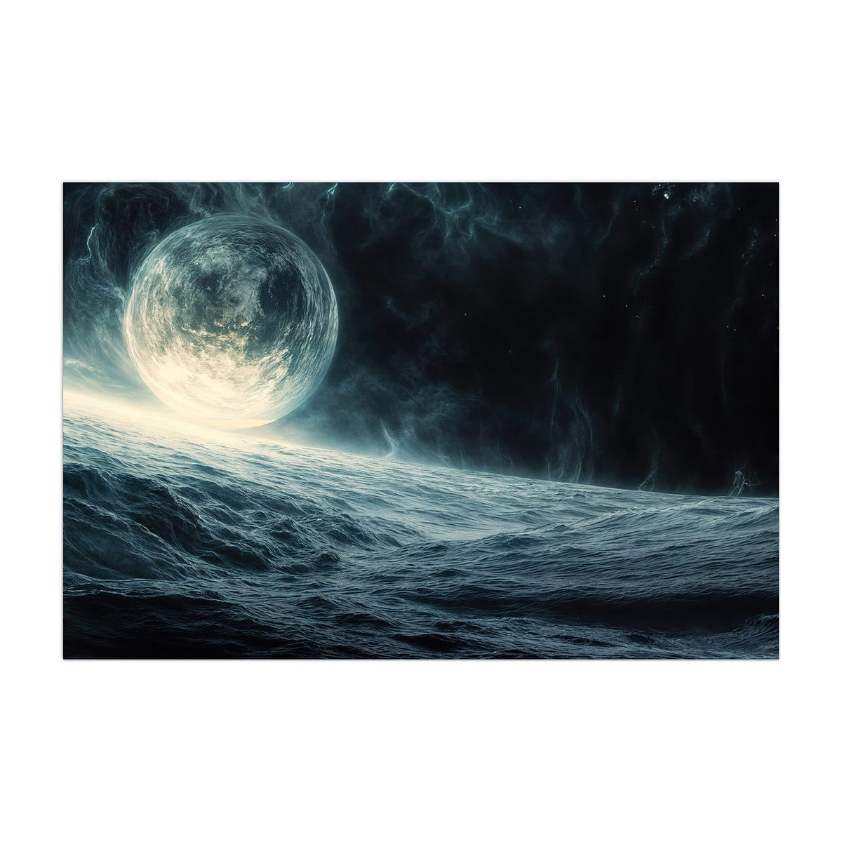Küchenrückwand aus Glas Mond über dem Meer im Hochformat, Motiv bildfüllend von vorn
