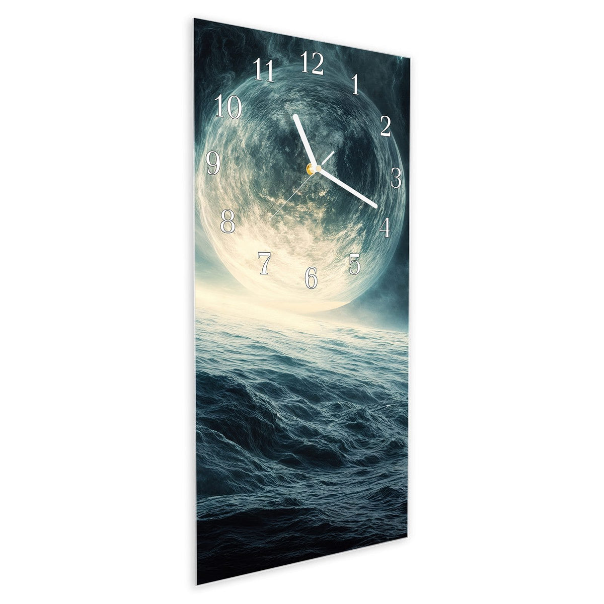 Vormontiert – mit Schwebeeffekt – Wanduhr Sterne im Kosmos aus Glas – Hochformat 30 × 60 cm