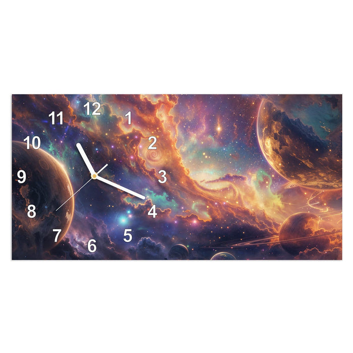 Wanduhr Galaxie Fantasy aus Glas – Querformat 60 × 30 cm mit Ziffernblatt Modern