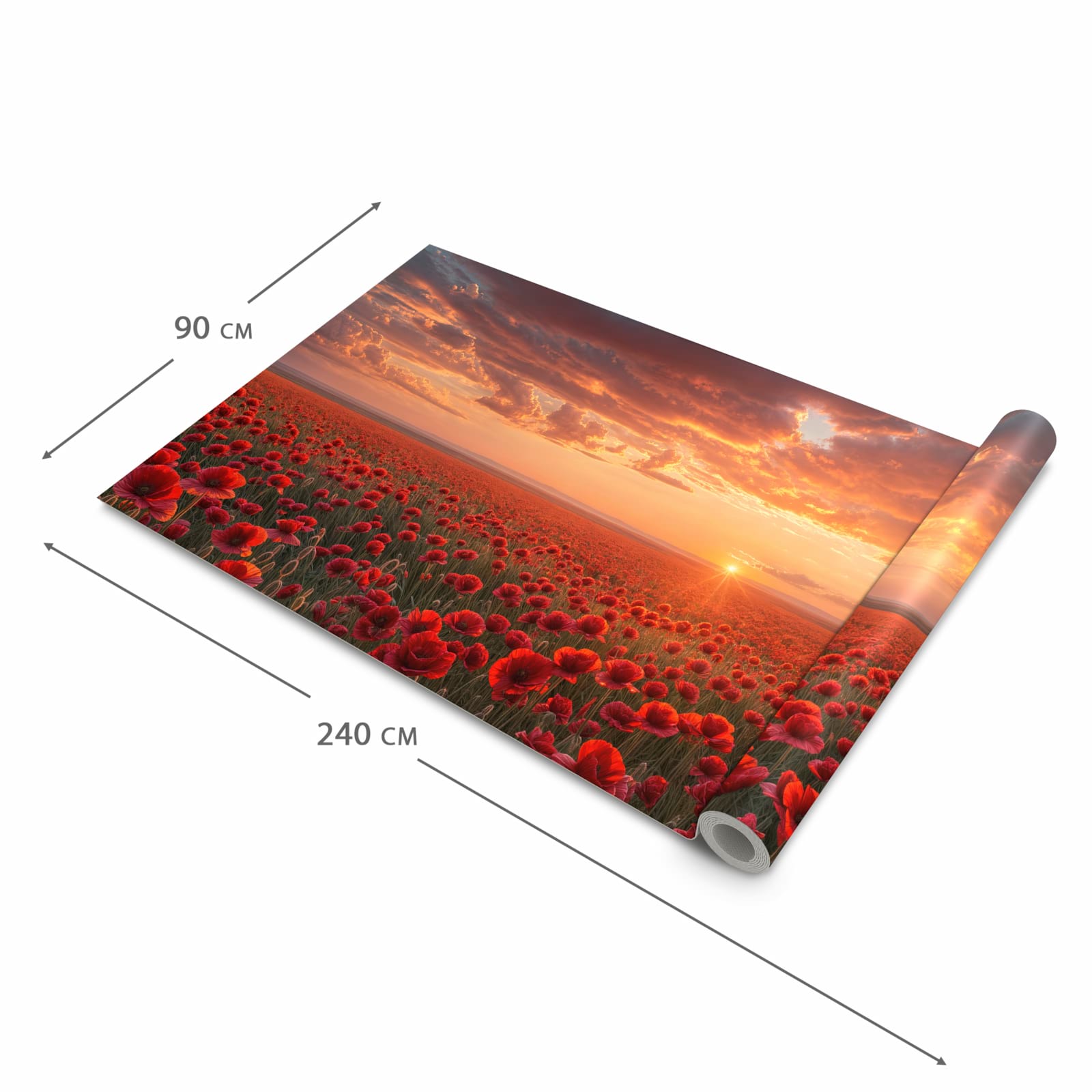 Küchenteppich mit Motiv Mohnfeld Sonnenuntergang in der Grösse 80x300 cm für Ordnung & Übersicht
