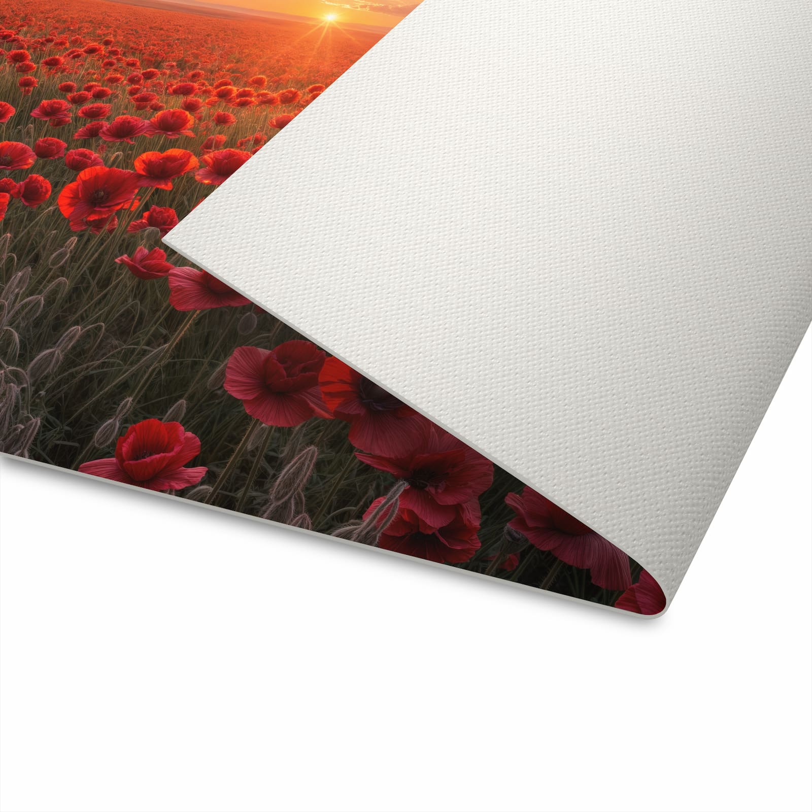 Langlebiger Küchenteppich mit Motiv Mohnfeld Sonnenuntergang in moderner Küche