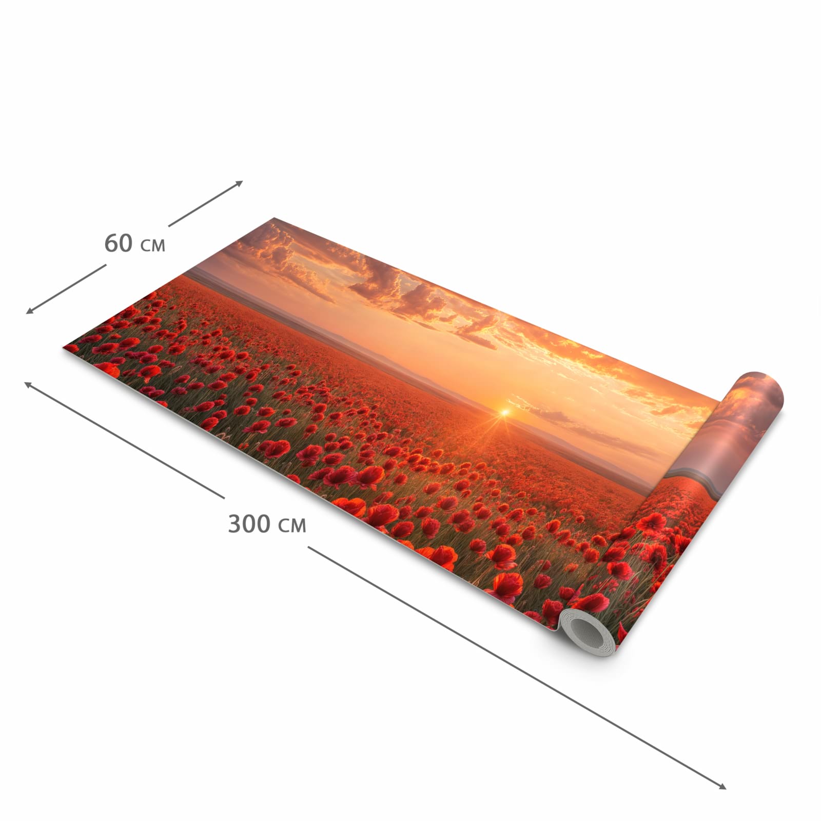 Hygienischer rutschfester Küchenteppich mit Motiv Mohnfeld Sonnenuntergang in der Grösse 80x300 cm