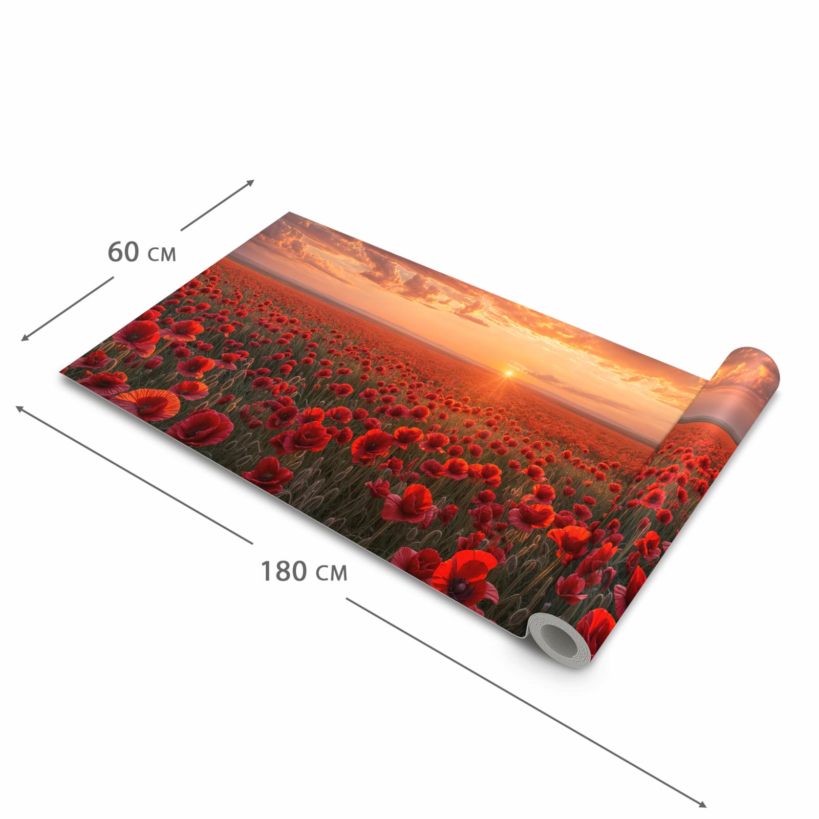 Rutschfester dünner Küchenteppich mit Motiv Mohnfeld Sonnenuntergang in der Größe 80x300 cm