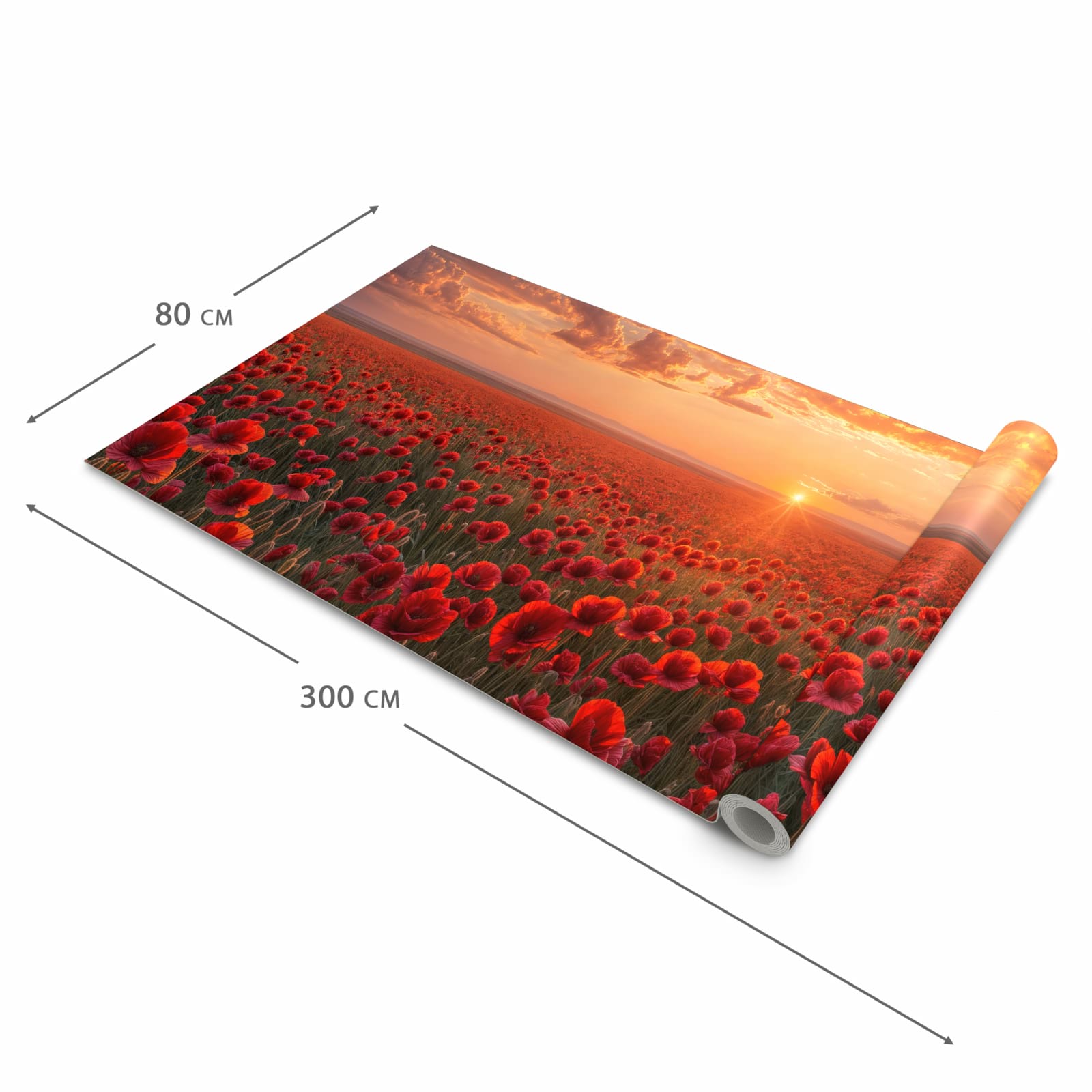 Feuchtigkeitsresistenter Küchenteppich mit Motiv Mohnfeld Sonnenuntergang in der Grösse 80x300 cm