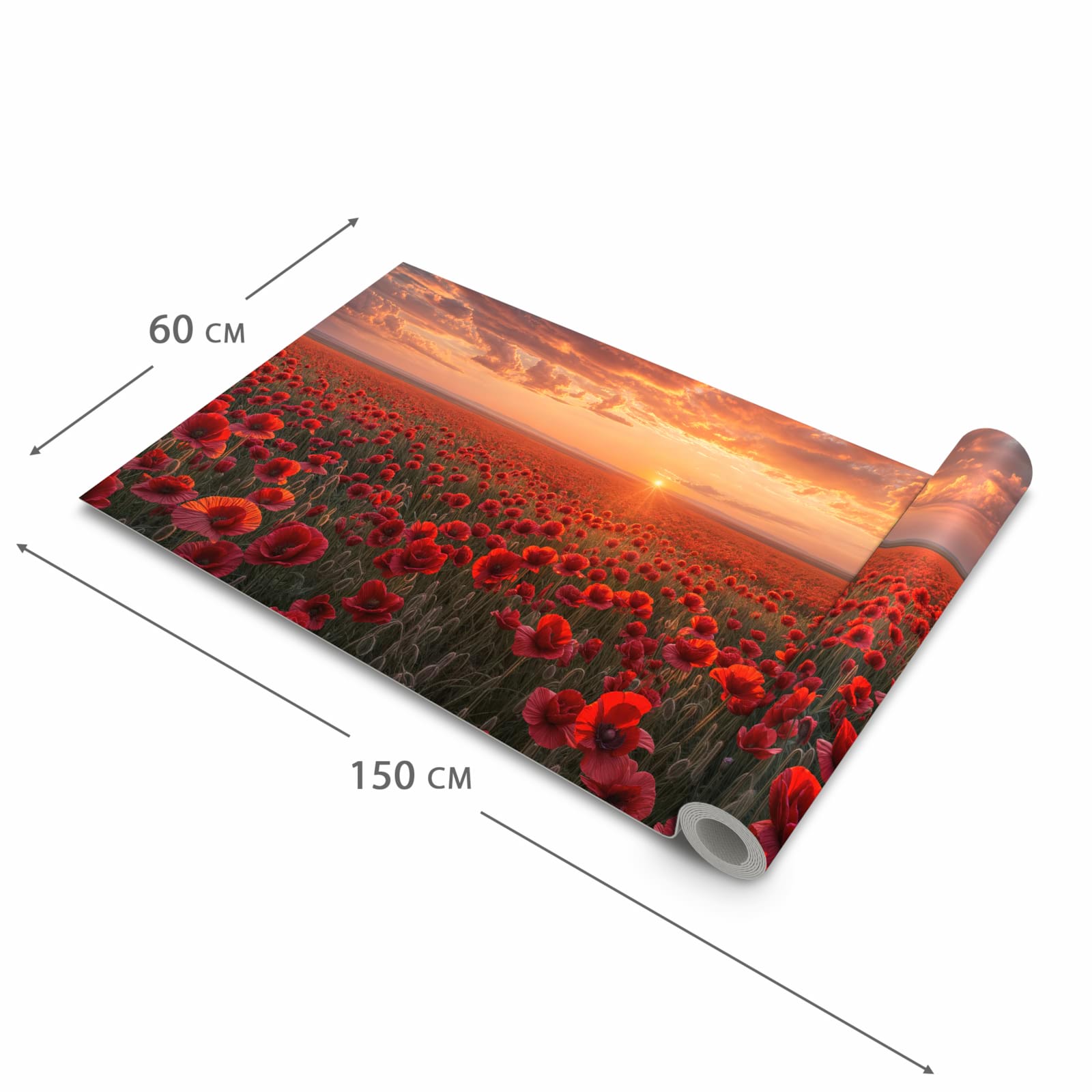 Komfortabler rutschfester Teppich mit Motiv Mohnfeld Sonnenuntergang in der Grösse 80x300 cm