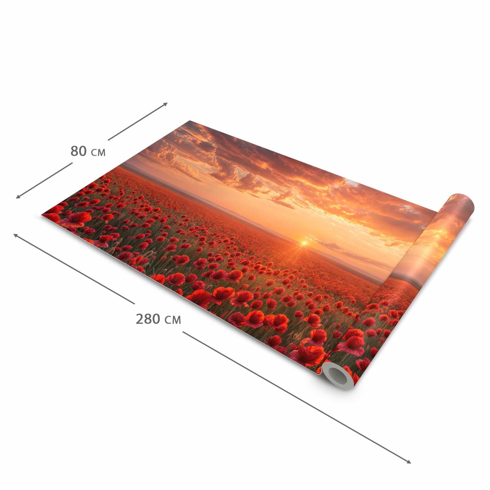 Rutschfester waschbarer Küchenteppich mit Motiv Mohnfeld Sonnenuntergang in der Grösse 80x300 cm