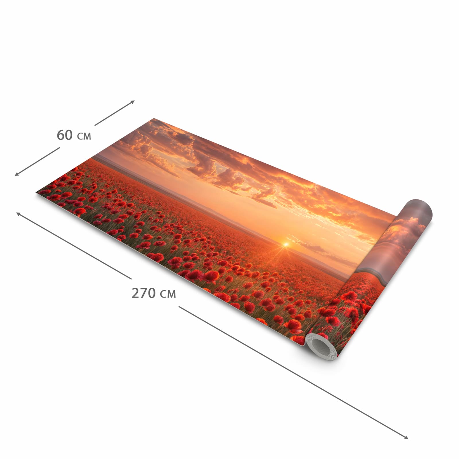 Waschbarer Teppich für Esstisch mit Motiv Mohnfeld Sonnenuntergang in der Größe 80x300 cm