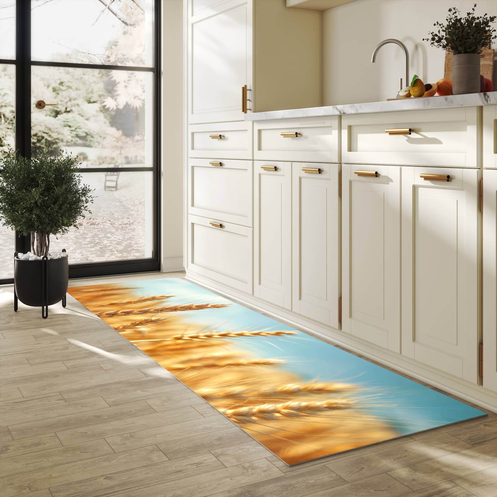 Küchenteppich mit Motiv Sanfte Weizenfeld in heller Küche für sicheres Aufbewahren