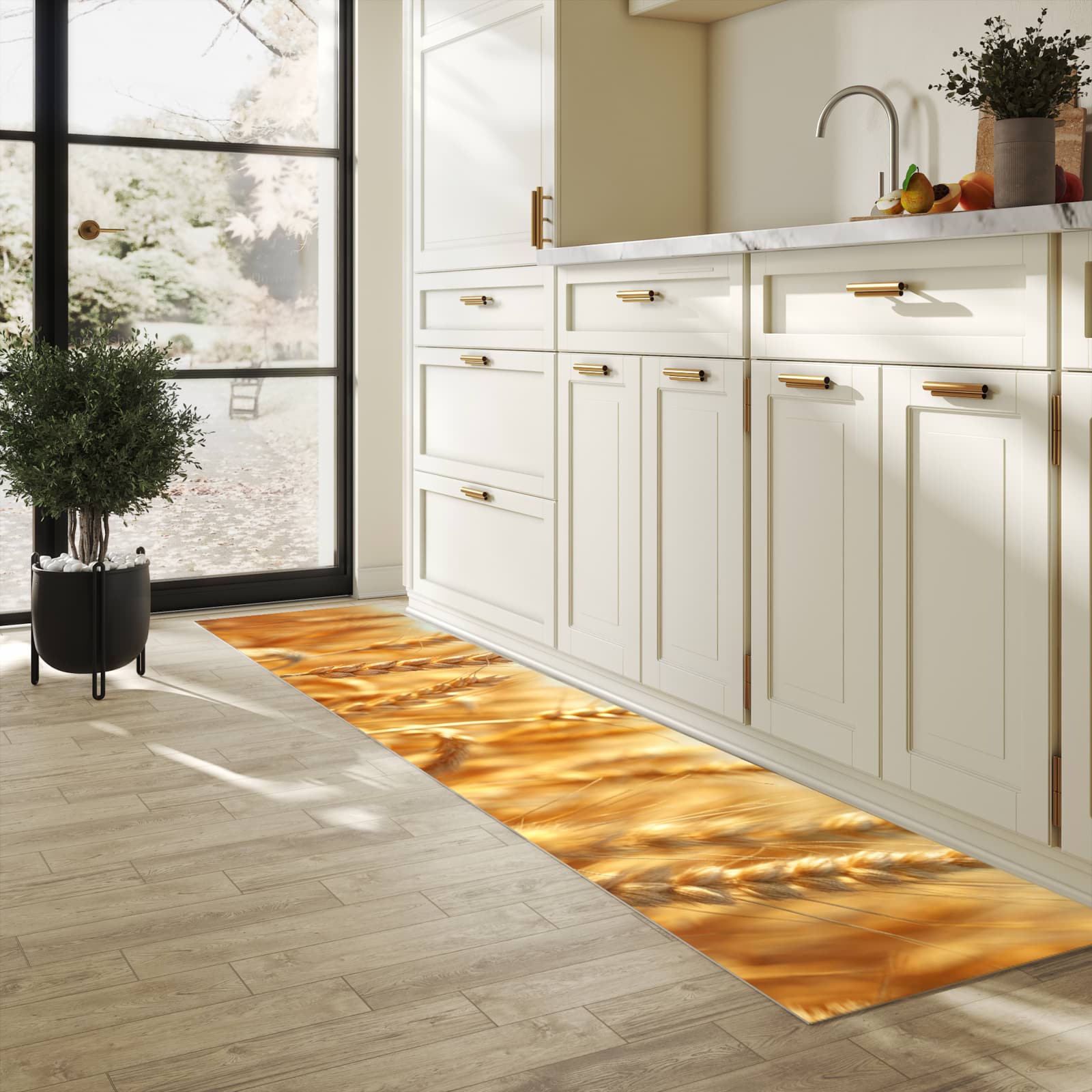 Küchenteppich mit Motiv Sanfte Weizenfeld für Ordnung & Übersicht in heller Küche