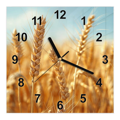 Wanduhr Quadratisch mit dem Motiv Weizen im Sonnenlicht