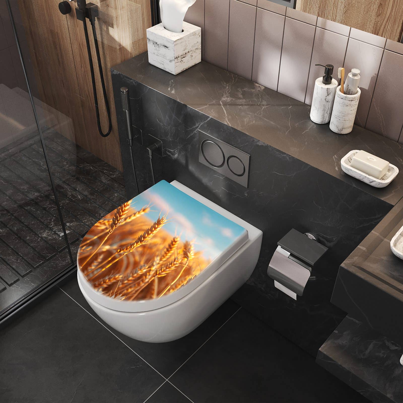 WC-Sitz mit Absenkautomatik Weizenfeld Sonnenuntergang