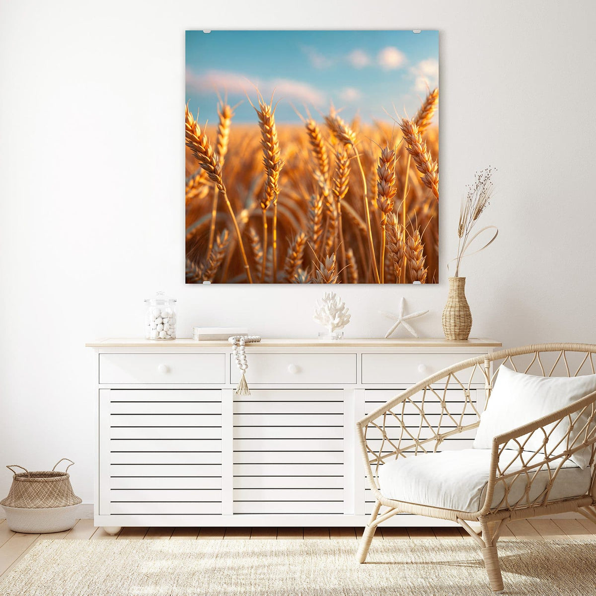 Echtglas, 4 mm – kein Acryl, keine Folie – Wandbild - Reifer Weizen - Quadratisch