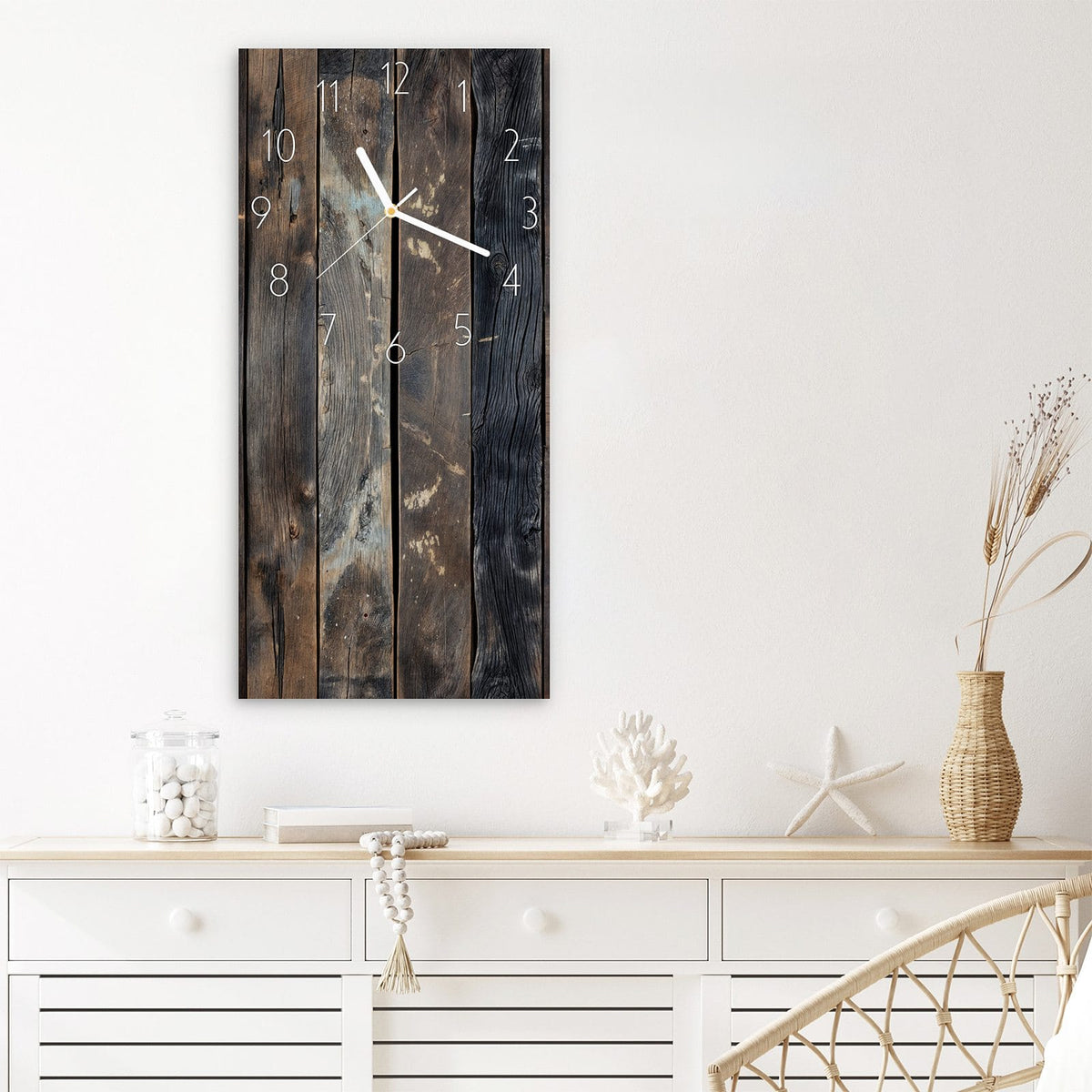 Wanduhr Braune Holzdielen aus Glas – Rustikale Planken in Braun