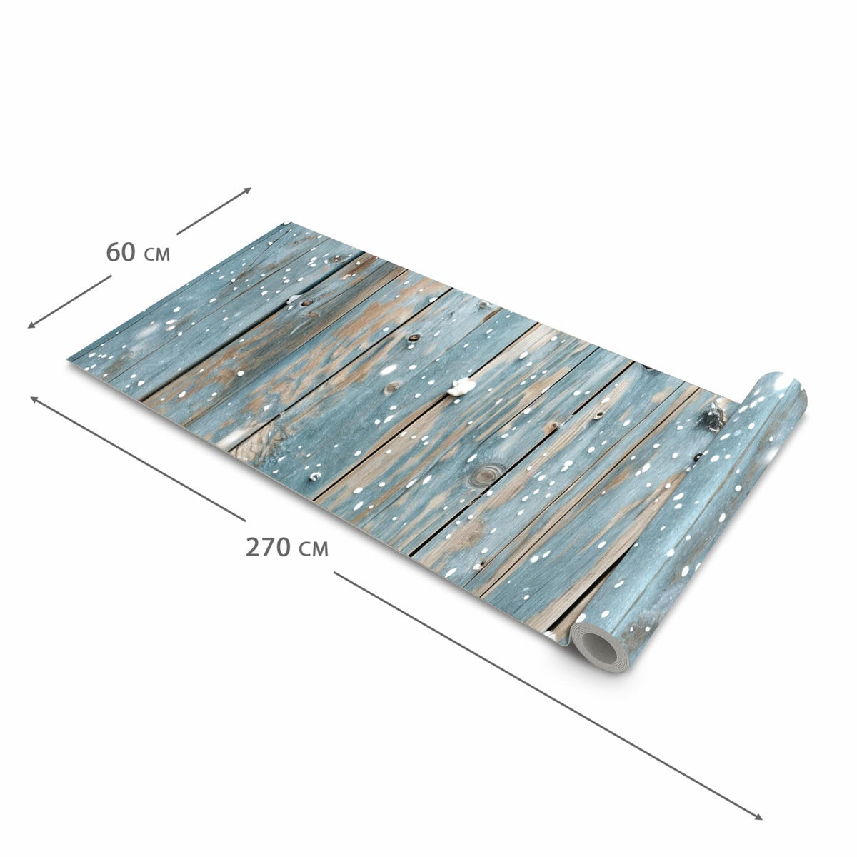 Langlebiger Bodenläufer mit Motiv Holz mit Schnee in der Grösse 80x250 cm