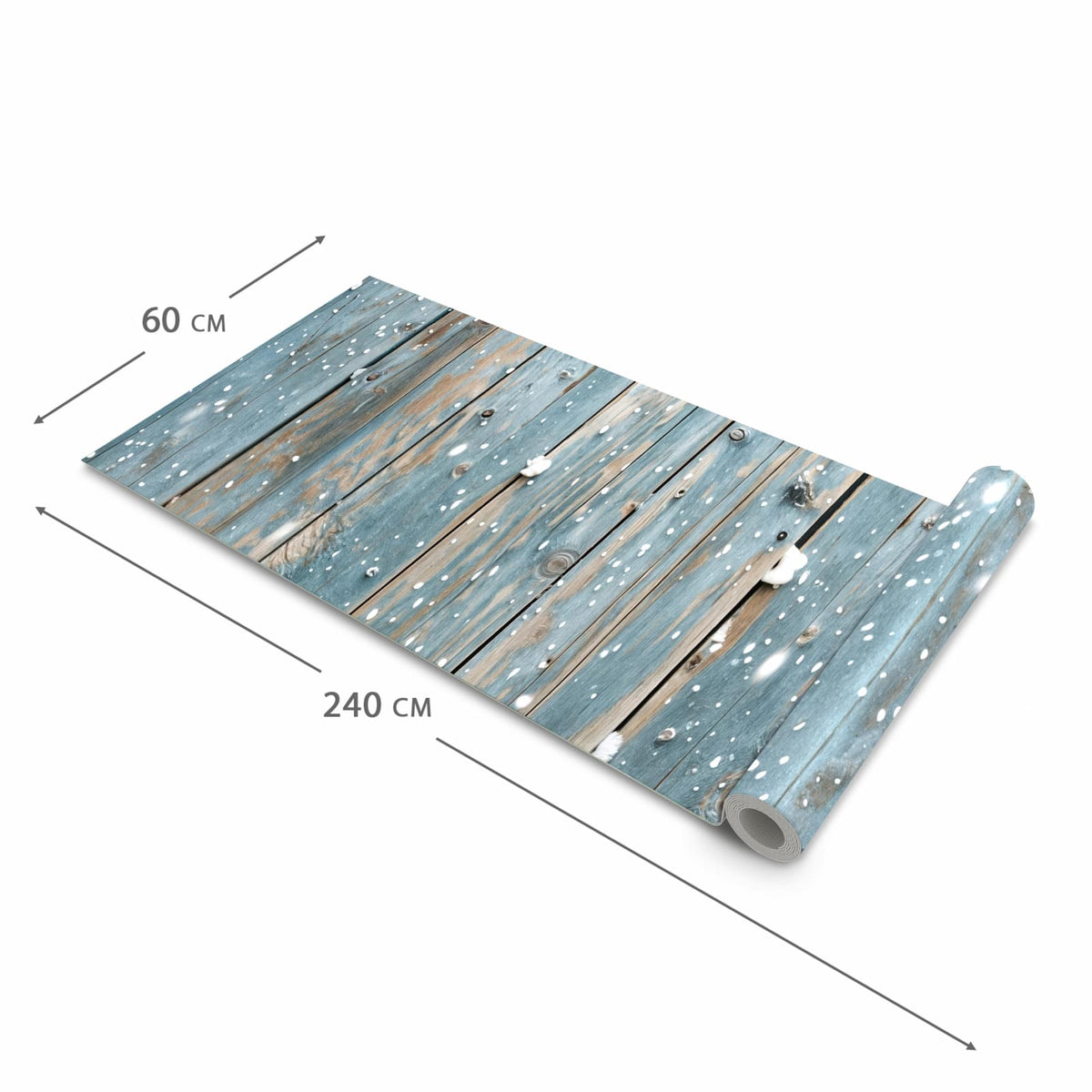 Waschbarer rutschfester Küchenteppich mit Motiv Holz mit Schnee in der Größe 80x250 cm