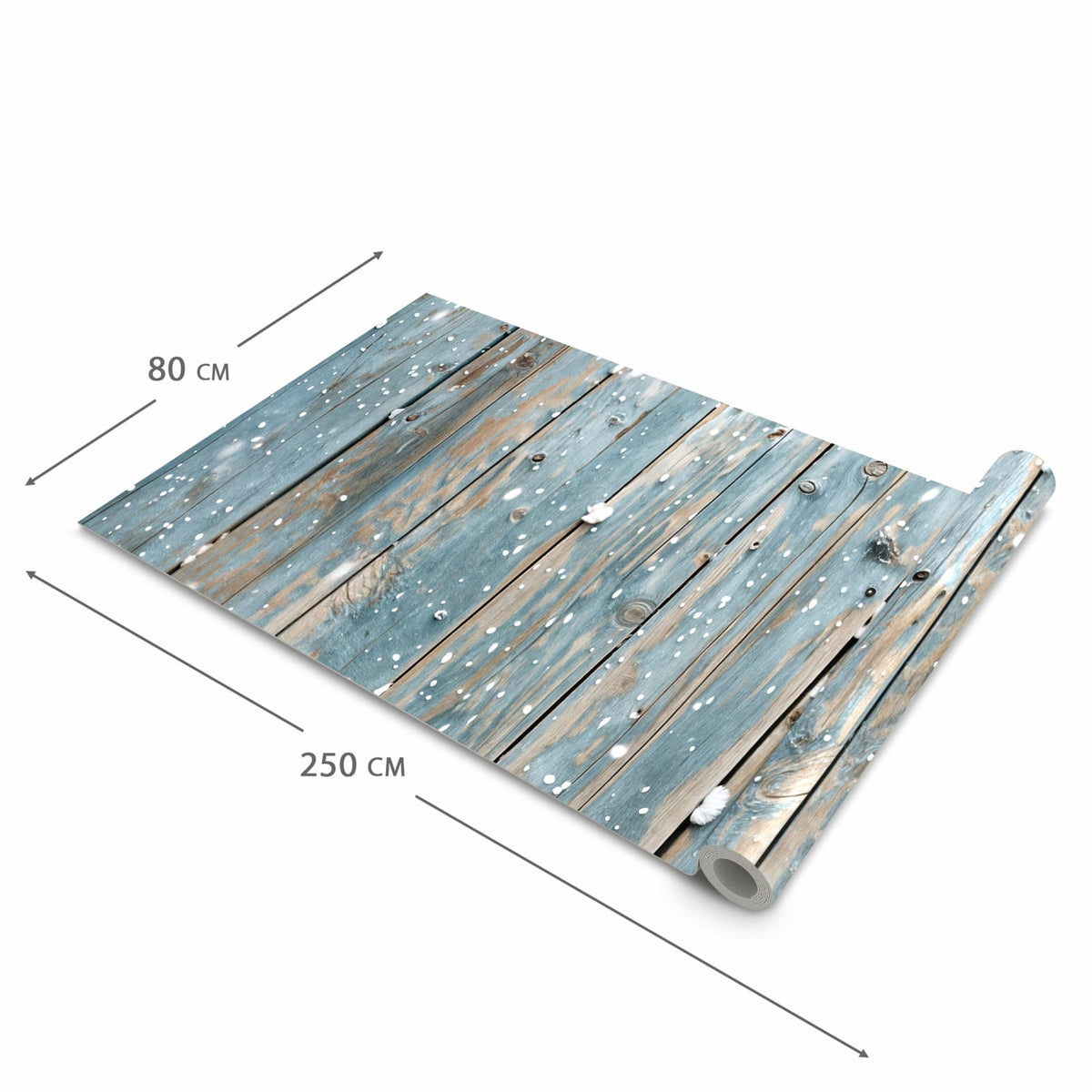 Organisierender Küchenläufer mit Motiv Holz mit Schnee in der Grösse 80x250 cm