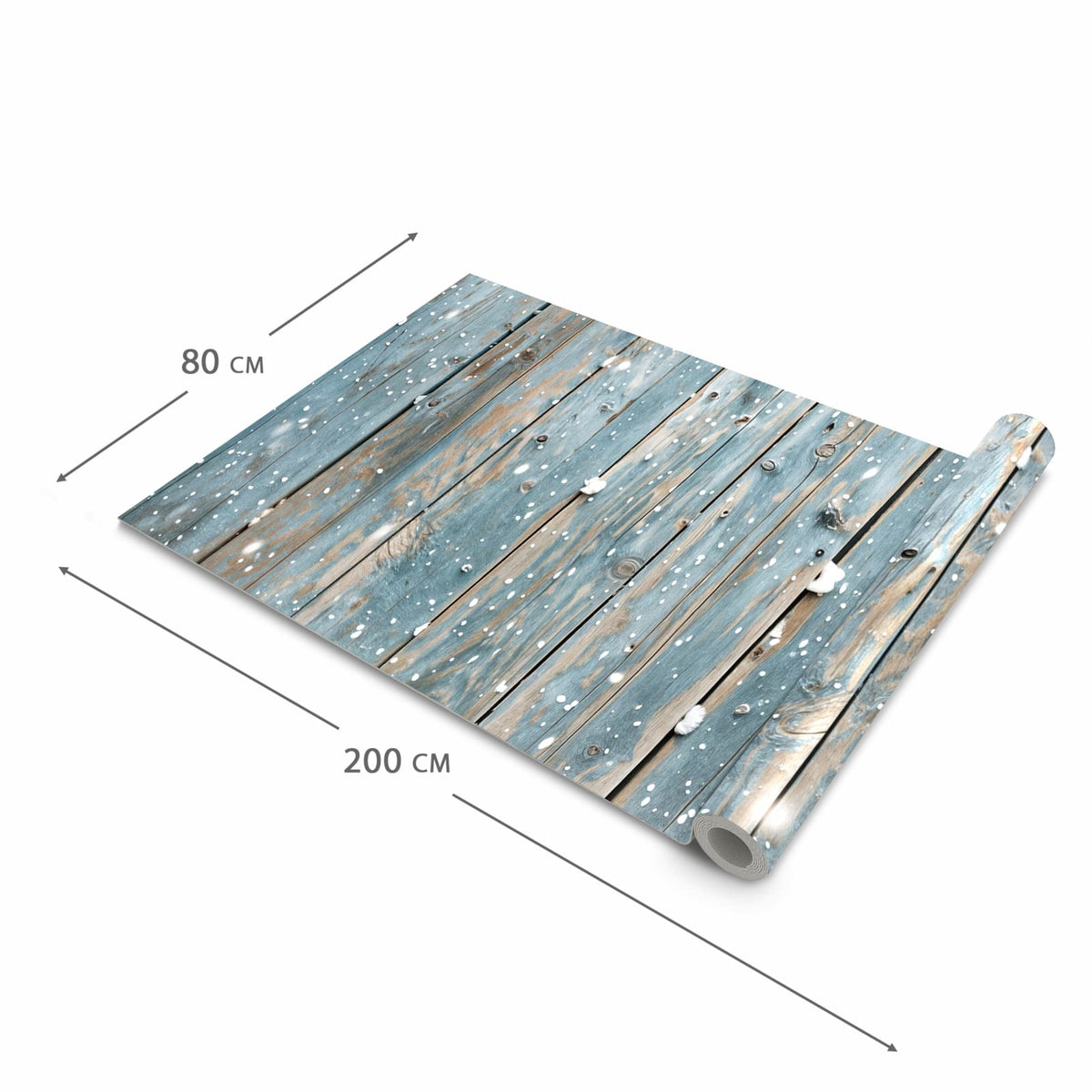 Bodenschonender waschbarer Küchenteppich mit Motiv Holz mit Schnee in der Grösse 80x250 cm
