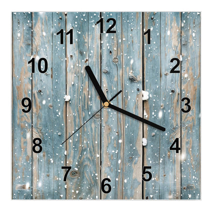 Wanduhr Quadratisch mit dem Motiv Schneeflocken auf Holz