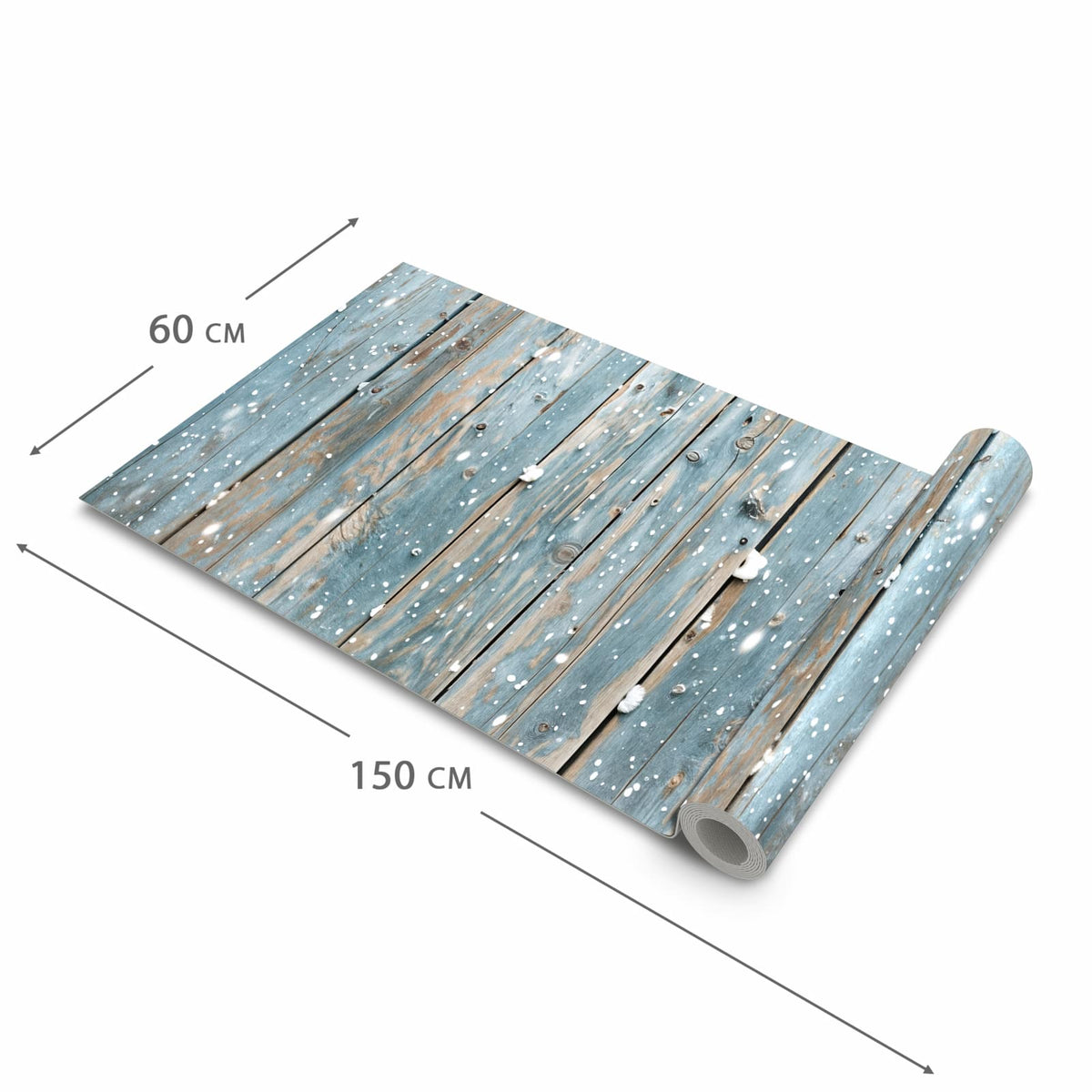 Hygienischer Teppich fürs Esszimmer mit Motiv Holz mit Schnee in der Grösse 80x250 cm