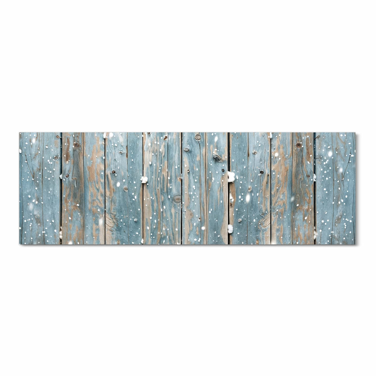 Küchenteppich mit Motiv Holz mit Schnee in Frontansicht für sicheres Aufbewahren
