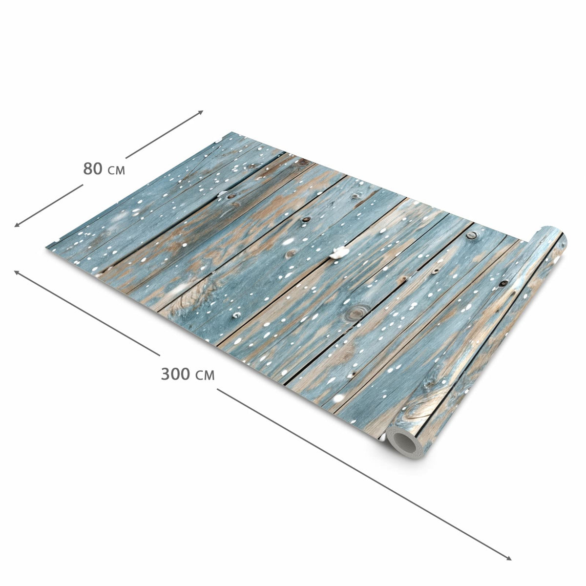 Farbbeständiger Küchenteppich mit Motiv Holz mit Schnee in der Größe 80x280 cm