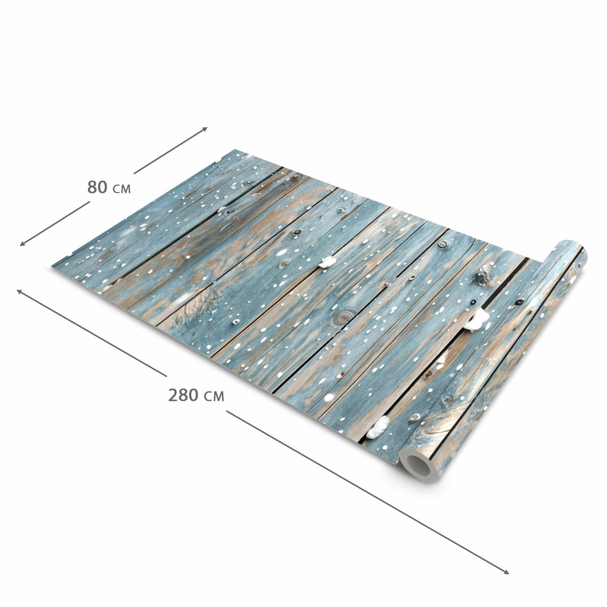 Bodenschonender rutschfester Küchenteppich mit Motiv Holz mit Schnee in der Grösse 80x250 cm