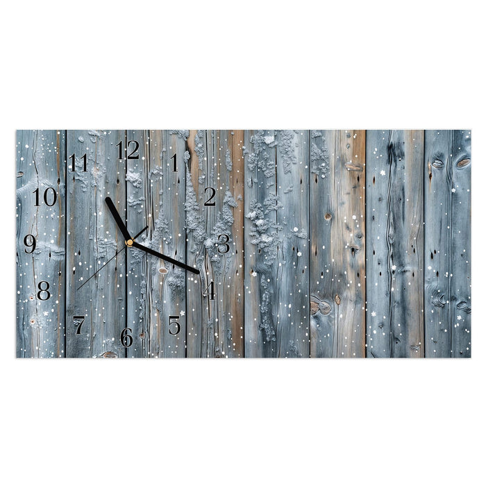 Wanduhr Winter Holzpaneele aus Glas – Querformat 60 × 30 cm mit Ziffernblatt Klassisch