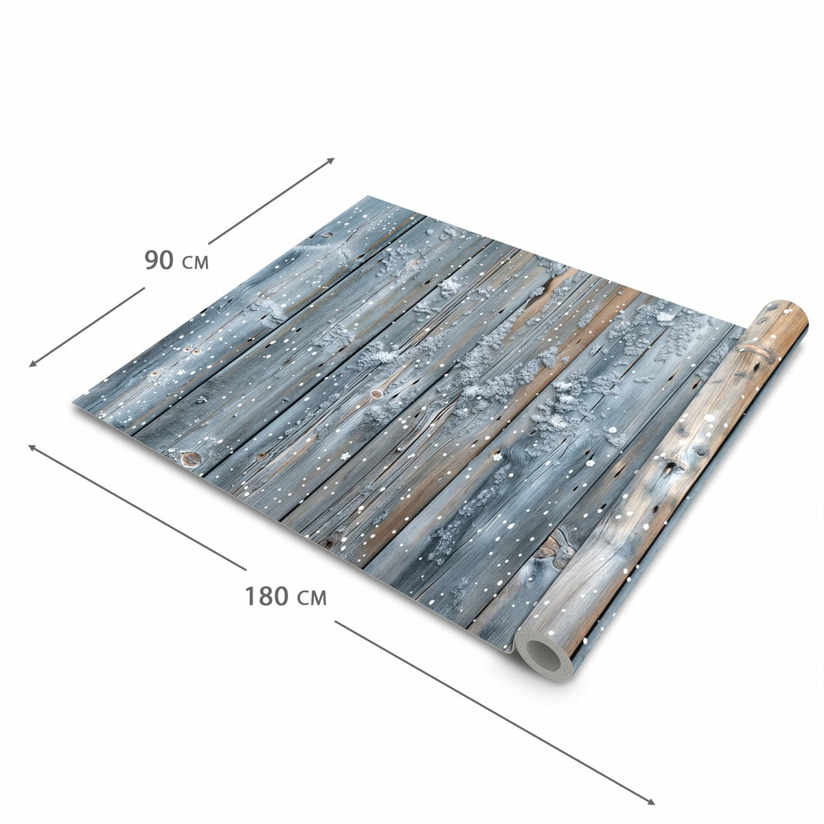 Rutschhemmender dünner Teppich mit Motiv Winter Holzpaneele in der Grösse 80x250 cm