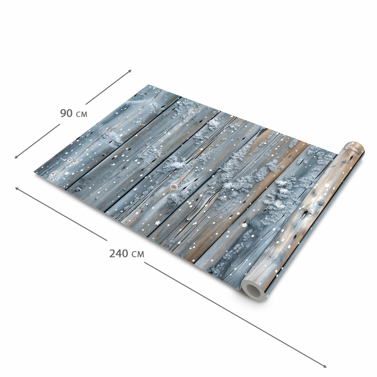 Rutschfester dünner Teppich mit Motiv Winter Holzpaneele in der Grösse 80x250 cm, einfach zu reinigen