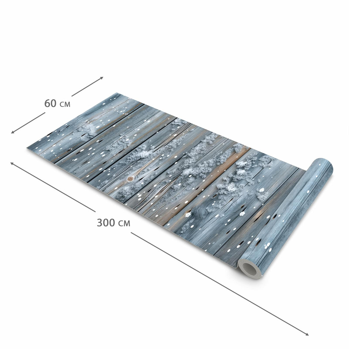 Schmutzabweisender Teppichläufer für die Küche mit Motiv Winter Holzpaneele in der Grösse 80x250 cm