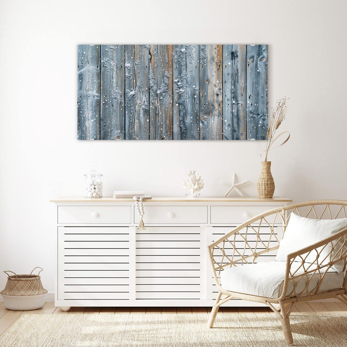 Echtglas, 4 mm – kein Acryl, keine Folie – Wandbild - Winterliche Holzlatten - Querformat