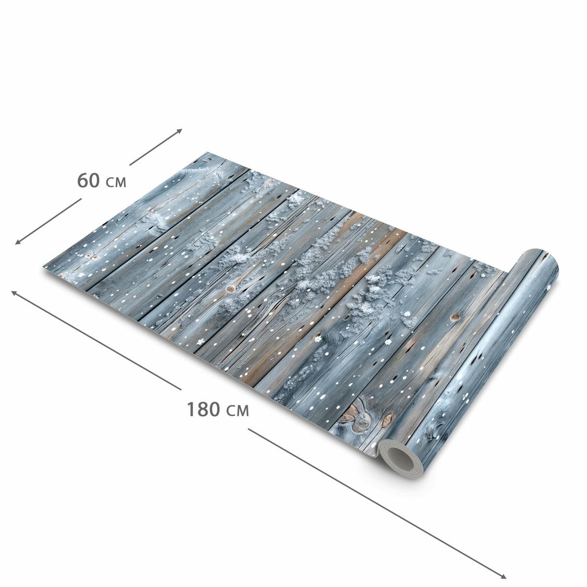 Waschbarer Küchenteppich mit Motiv Winter Holzpaneele in der Größe 80x250 cm für Trittkomfort