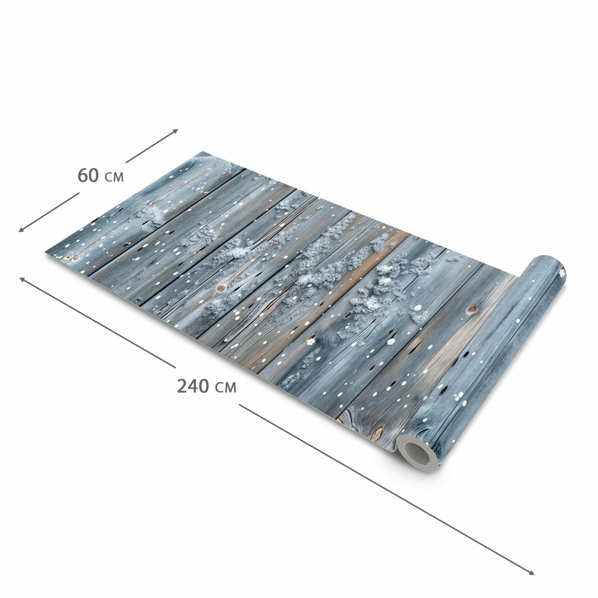 Wasserabweisender Küchenläufer mit Motiv Winter Holzpaneele in der Grösse 80x250 cm
